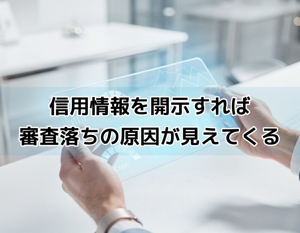 タブレットに表示された信用情報のグラフを確認している手元のクローズアップ