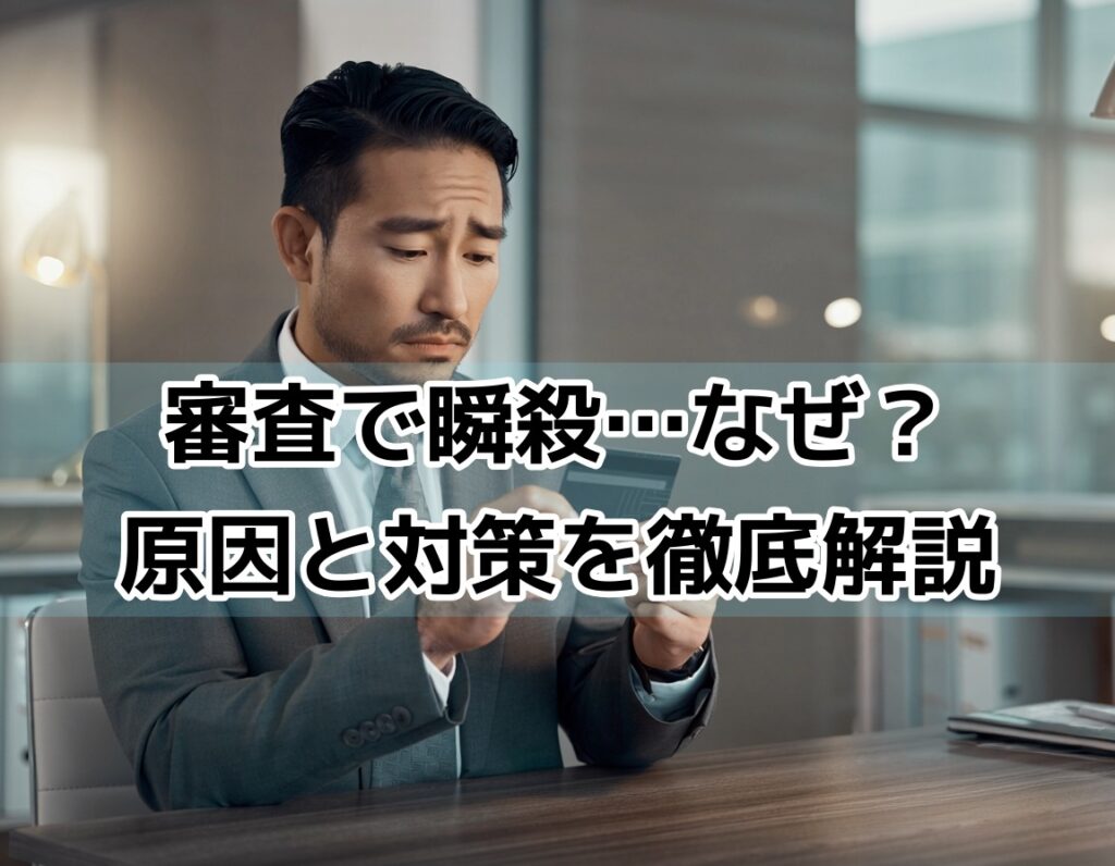 ダイナースカードの審査に落ちた男性がクレジットカードを手に悩んでいる様子