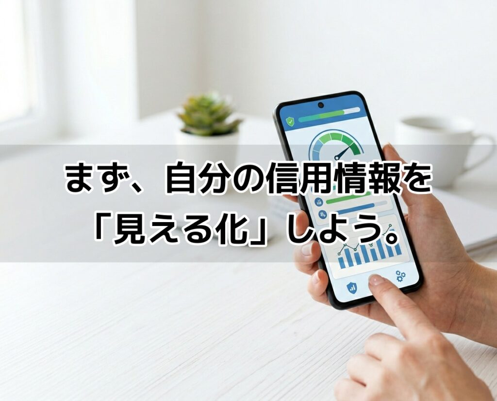 スマートフォンで信用情報レポートを確認している手元の画像